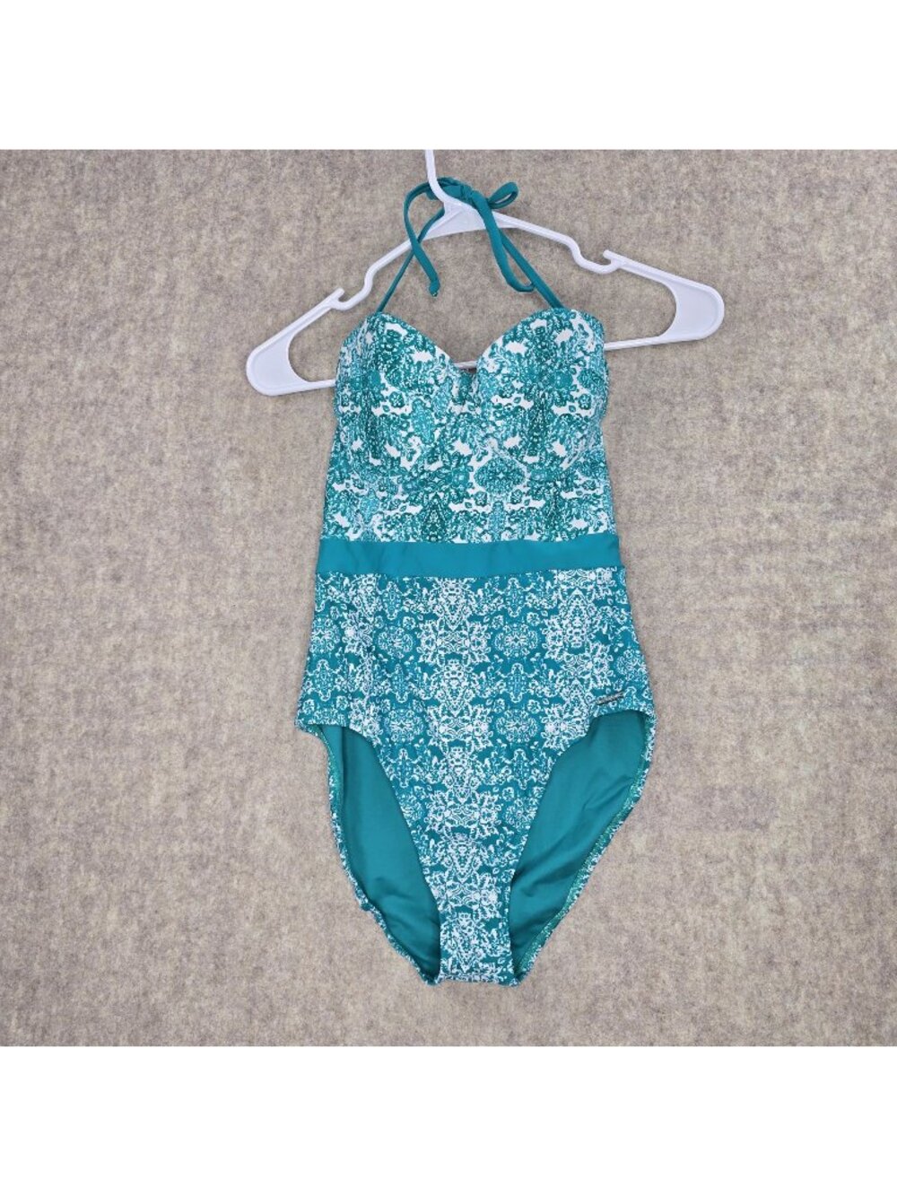 U.S. Polo Assn. Womens One-Piece Swimsuit Teal Paisley Print Size Medium Halter